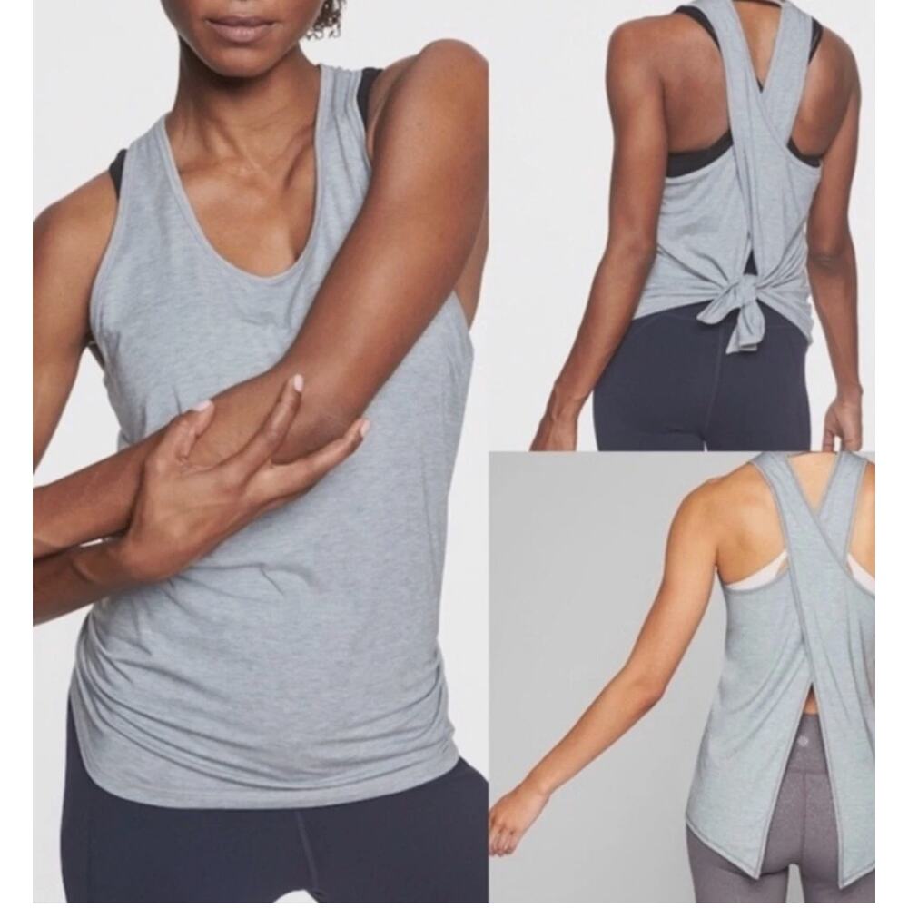 Athleta Essence Tie Back Tank Grey Heather Active Running Yoga Women's XS